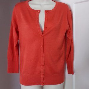 MAK Women’s Medium Cardigan Sweater Orange 3/4 Sleeve Size LARGE (runs small)